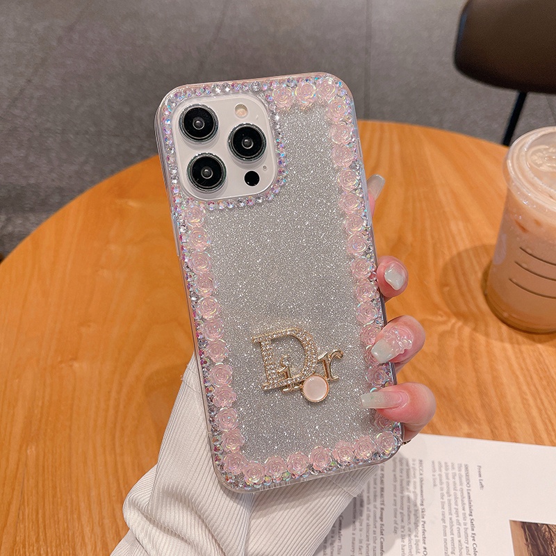 Ốp Điện Thoại iPhone 14 Pro Max 13 12 11 Pro Max XS Max 13 12 XS Max XR X XS 7 8 Plus Hình Hoa Hồng 3D Đính Đá Lấp Lánh Cho