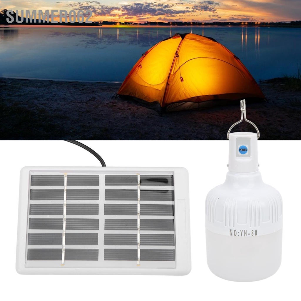 Summer062 Bóng đèn năng lượng mặt trời Đèn LED có thể sạc lại di động 2000mAh 6V cho hộ gia đình Lều cắm trại