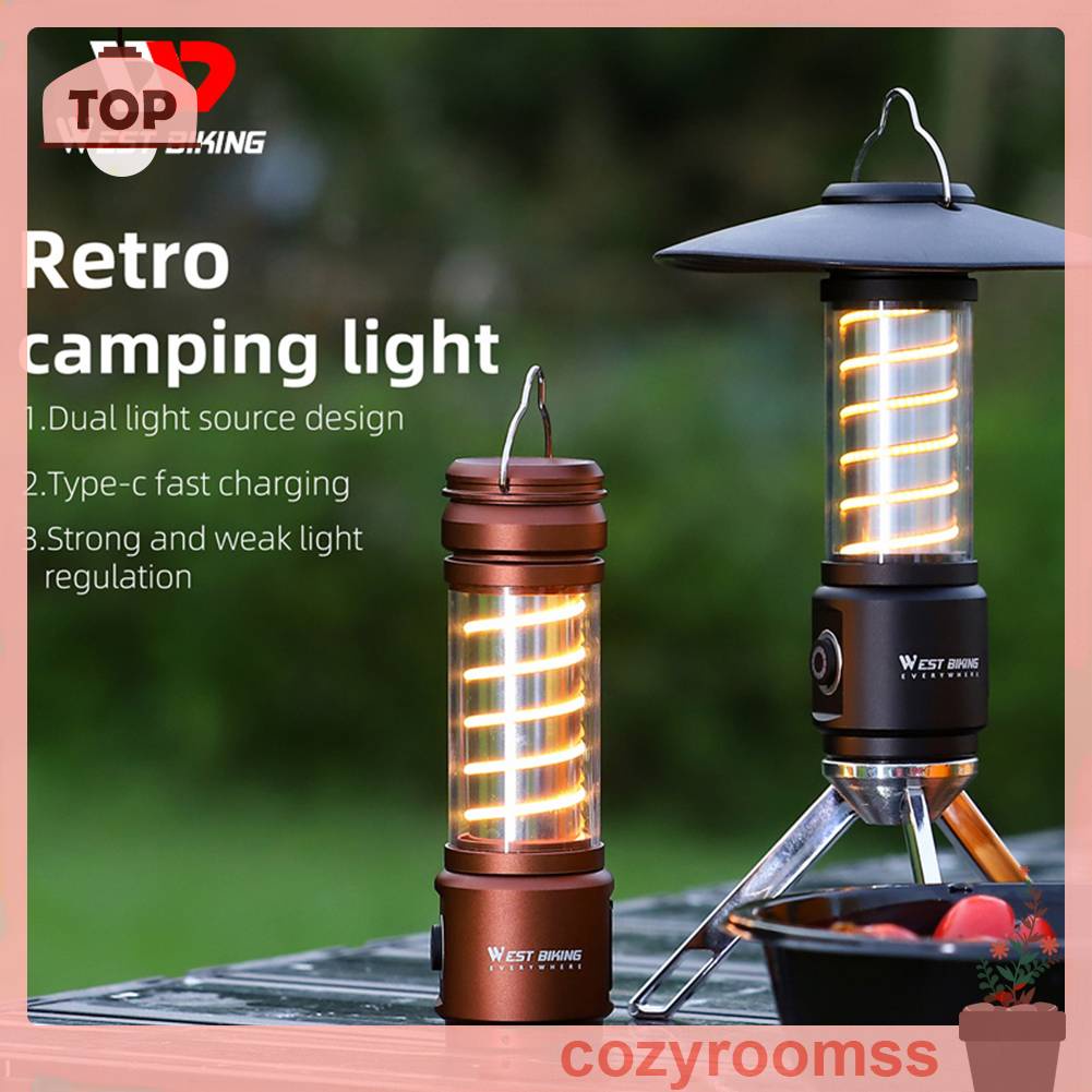 Đèn Cắm Trại Phong Cách Retro Chống Thấm Nước 400LM 2200mAh Sạc USB Tiện Lợi
