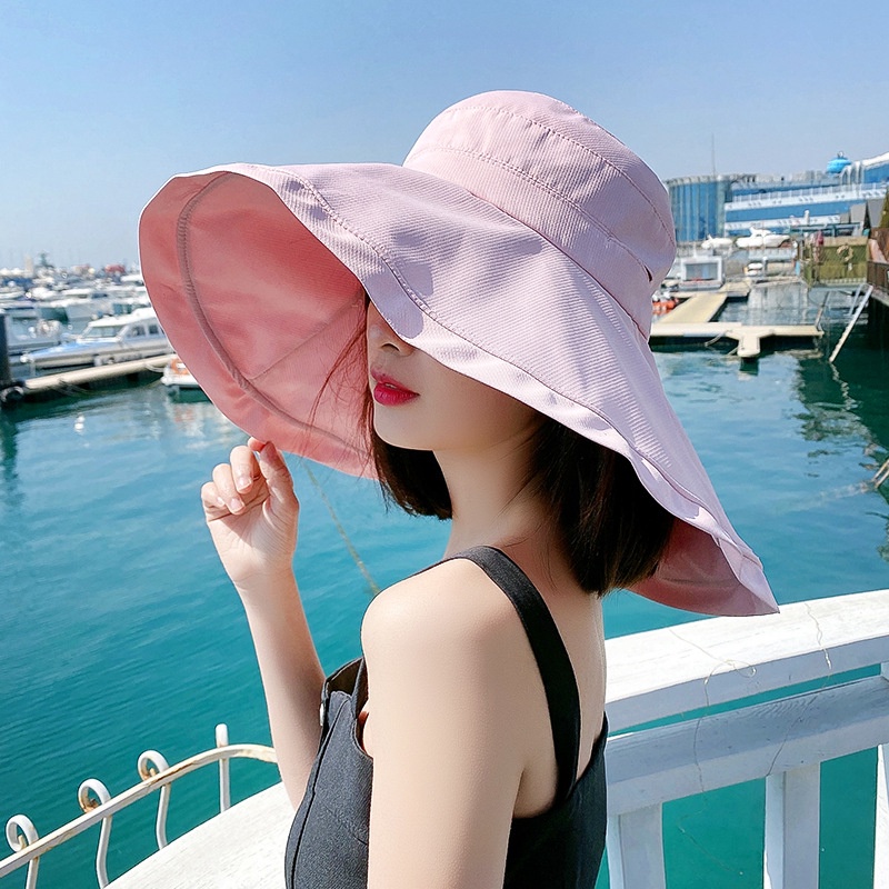 LINJW Nón Rộng Vành Che Nắng Bằng Cotton Mềm Màu Trơn Thời Trang Mùa Hè Cho Nữ
