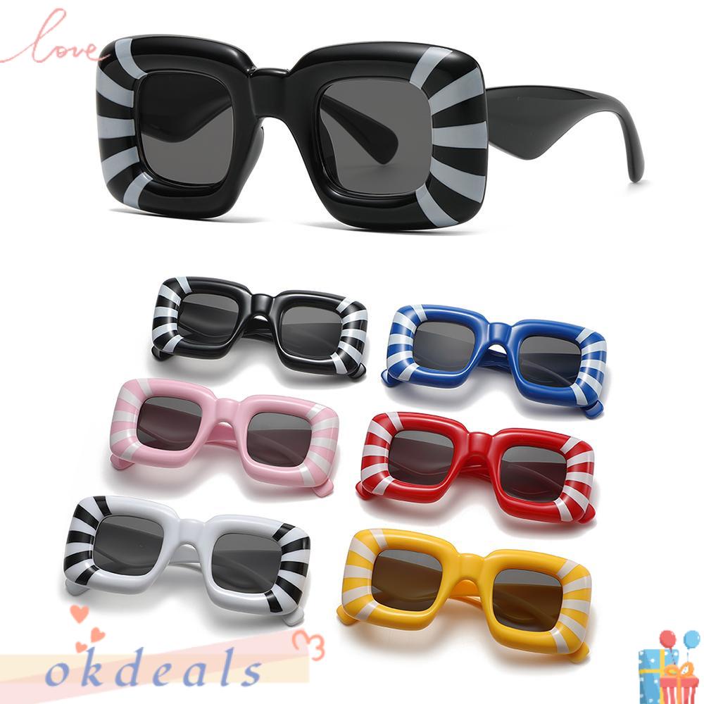 OKDEALS Kính Mát Gọng Vuông Họa Tiết Kẻ Sọc Phong Cách Vintage Thời Trang Cho Nữ