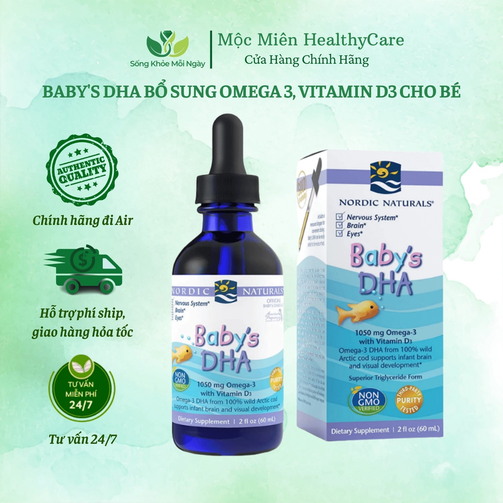 [MỸ] Baby DHA Drop - Nordic Naturals - Tổng hợp DHA 1050mg Omega 3,300 IU,Vitamin D3 60ml