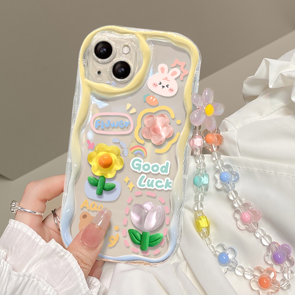 Ốp Điện Thoại TPU Mềm Hình Hoa 3D Có Dây Đeo Tay Cho IPhone 11 12 13 14 Pro Max