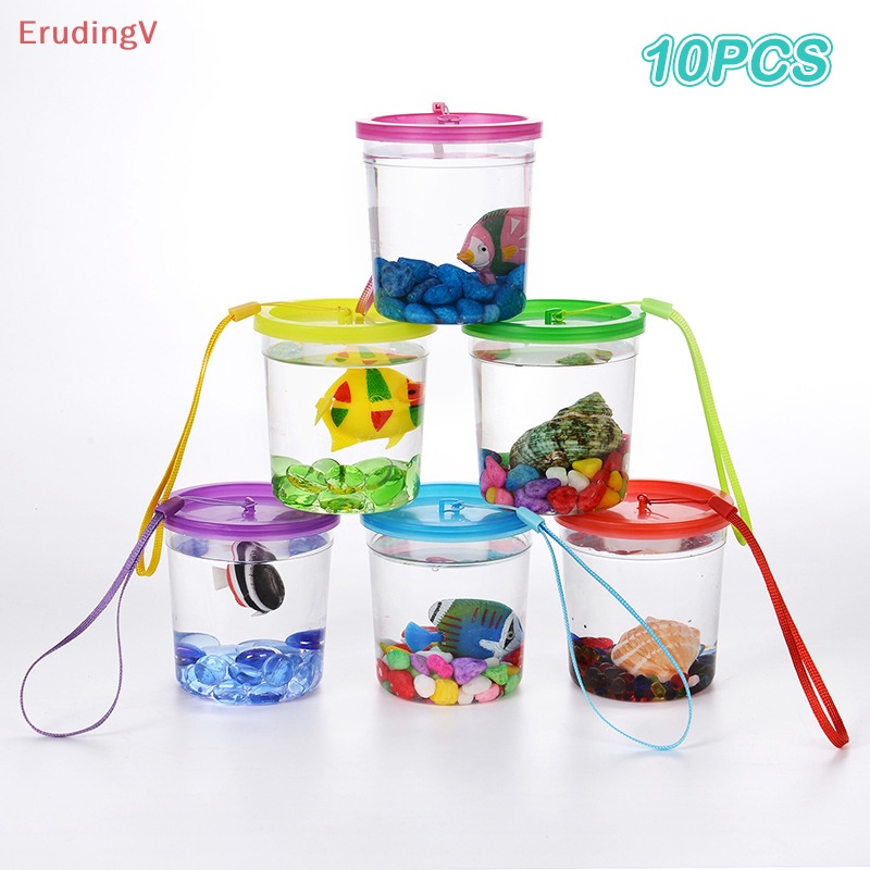 Set 10 Bình Đựng Nước Mini Bằng Nhựa Trong Suốt Hình Chú Rùa Có Nắp Và Dây Treo Tiện Dụng