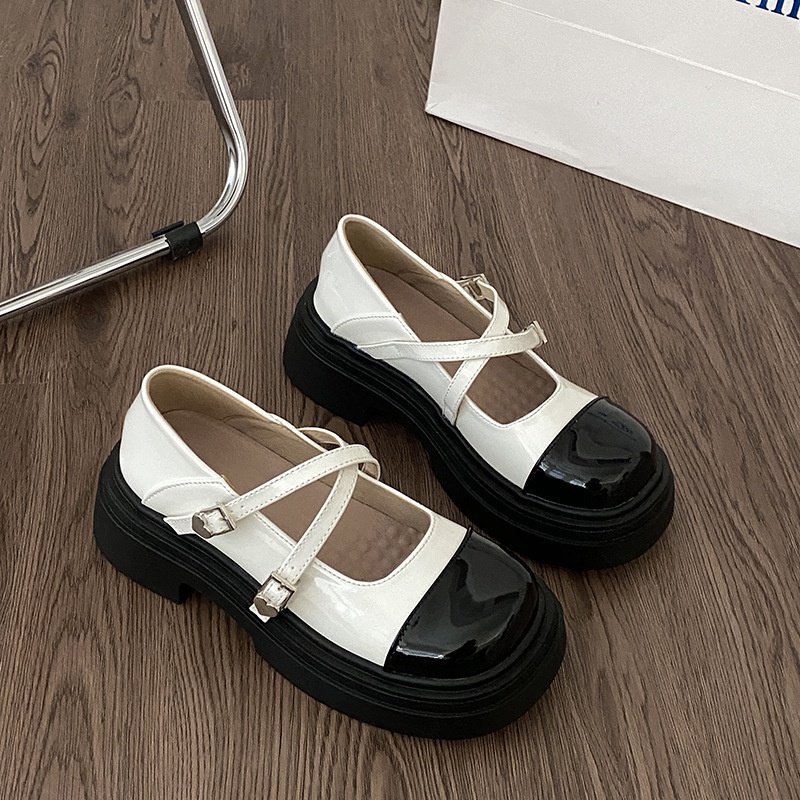 Giày Da Đế Dày Phong Cách retro Anh Quốc Cho Nữ