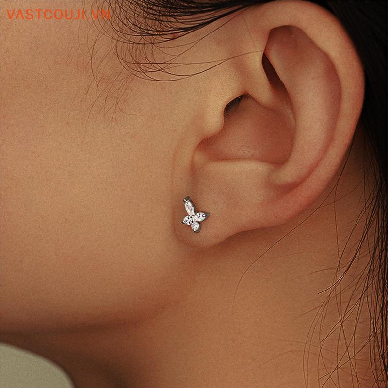 1 Đôi Bông Tai Hình Bướm Màu Bạc Đính Đá Zircon Lấp Lánh Dành Cho Nữ