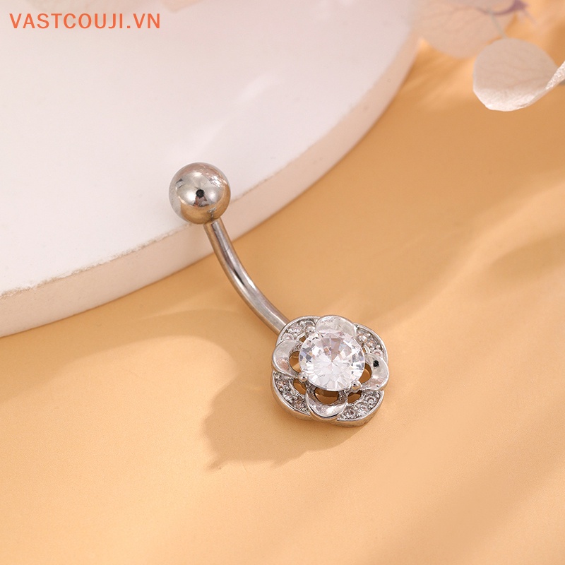Khuyên Rốn Bằng Thép Titan Đính Đá Zircon Hình Hoa Quyến Rũ Cho Nữ