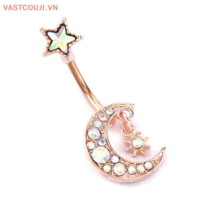 Khuyên Rốn 14G Hình Mặt Trăng Ngôi Sao Đính Đá Pha Lê Thời Trang Cho Nữ