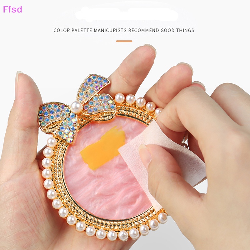 1 Bảng Pha Màu Vẽ Móng Tay Giả Bằng Nhựa Resin Có Dây Ruy Băng Ngọc Trai