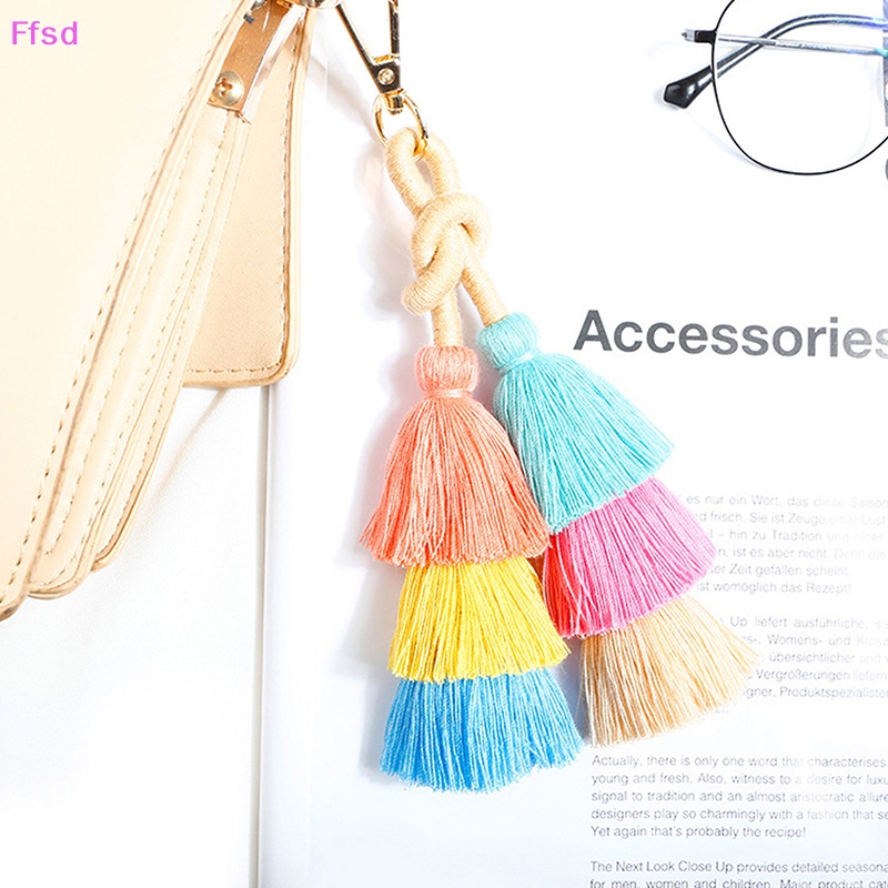 {Ffsd} Móc Khóa Dây Tua Rua Bện Thủ Công Màu Gradient Phong Cách Boho Làm Quà Tặng Cho Nữ