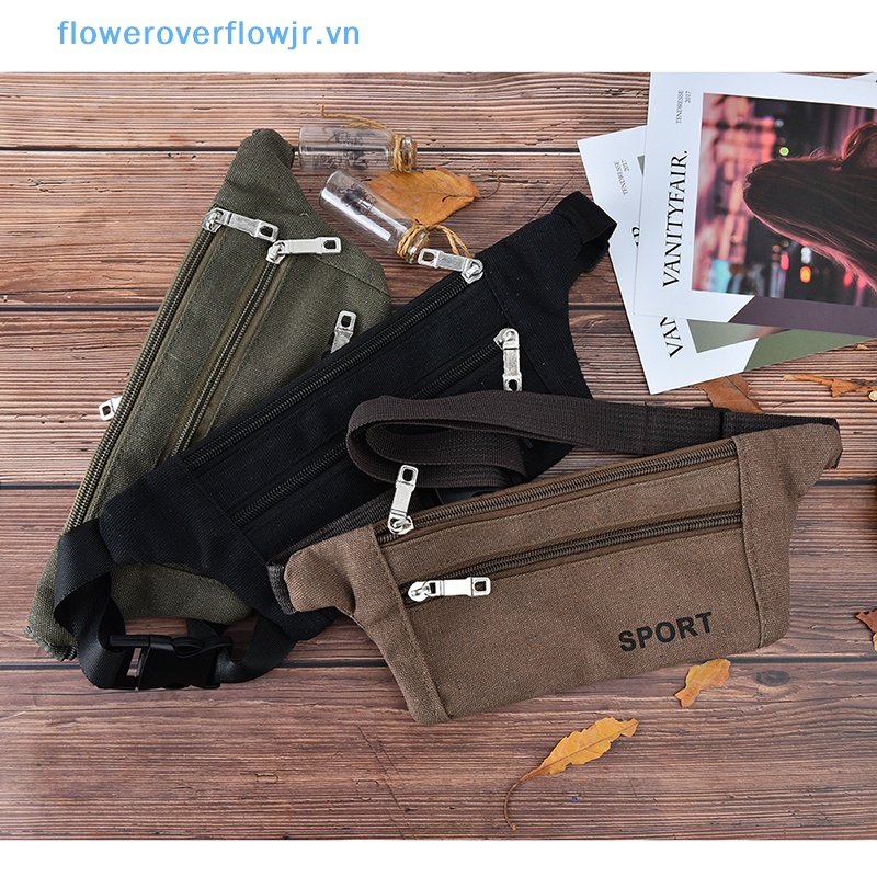 1 Túi Đeo Thắt Lưng Bằng Vải canvas Sức Chứa Lớn Có Khóa Kéo Dùng Khi Chạy Bộ / Cắm Trại / Leo Núi