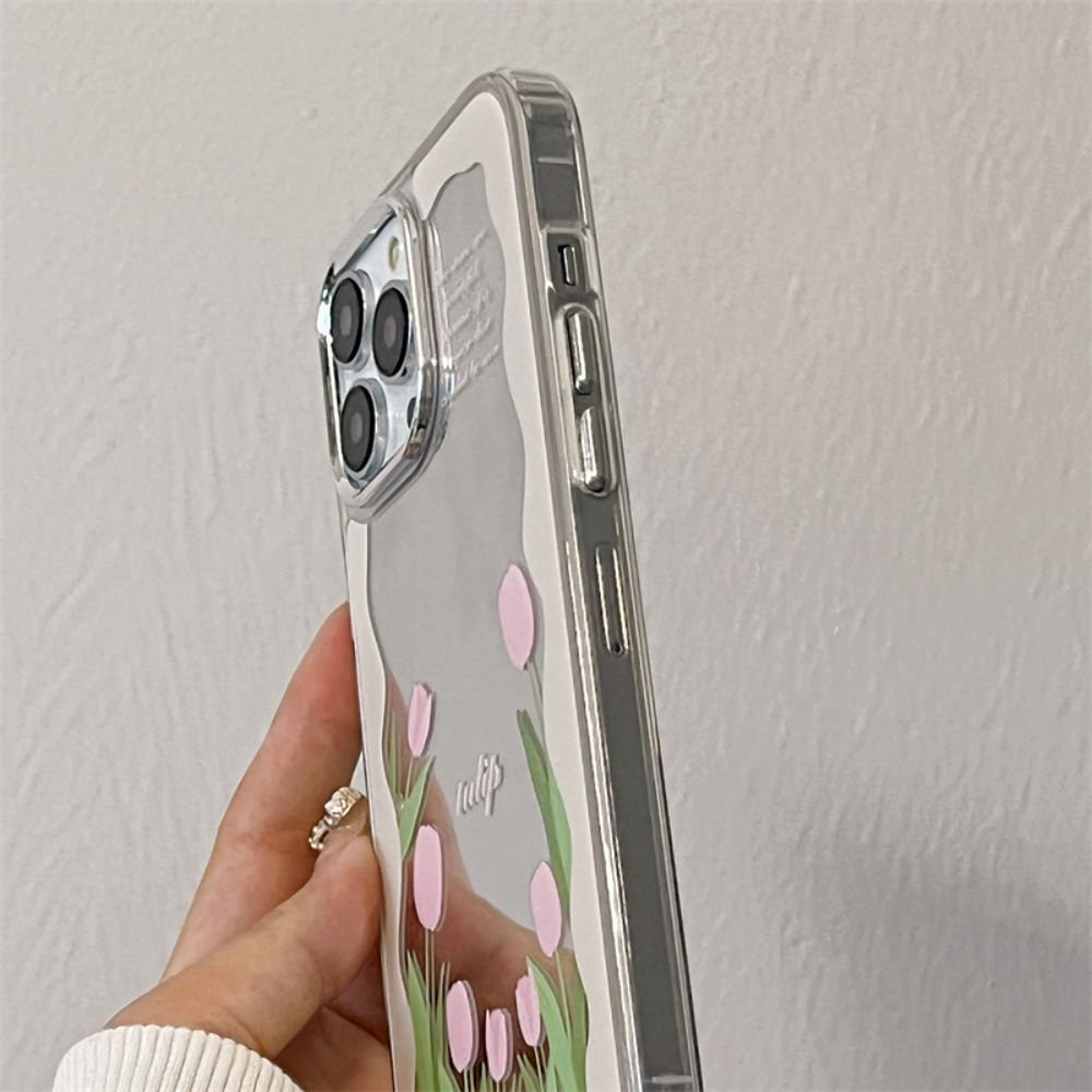 Ốp Điện Thoại Mềm Chống Bụi Bẩn Họa Tiết Hoa Tulip Gắn Gương Cho IPhone 14 13 12 11 Pro Max XS XR
