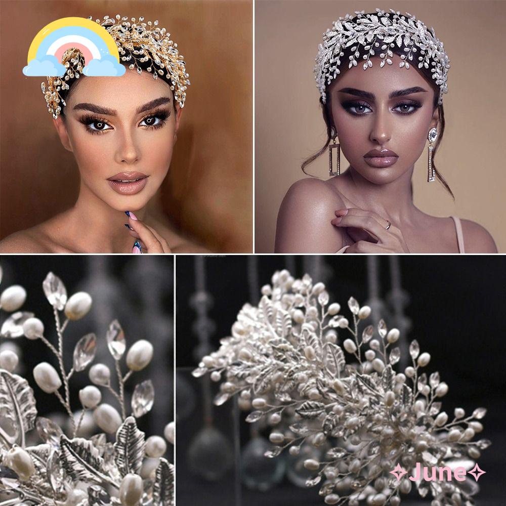 JUNE Vương Miện Cài Tóc Hình Lá Đính Đá Pha Lê Màu Sắc Vàng / Bạc Phong Cách Bohemian Thời Trang Cho Nữ