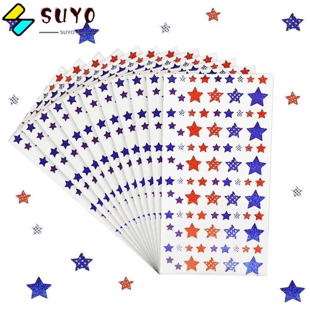 SUYO Set 10 Tờ 900 Miếng Dán Hình Ngôi Sao Màu Đỏ / Trắng / Xanh Dương / Laser Lấp Lánh Trang Trí Tiệc Tùng