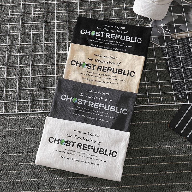 Áo Thun Tay Ngắn Dáng Rộng In Chữ Phong Cách Retro Đường Phố Cho Nam