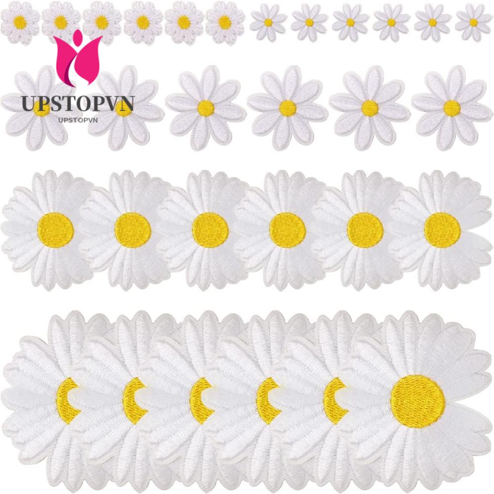 UPSTOPVN Sticker Ủi Thêu Hình Hoa Cúc Trắng