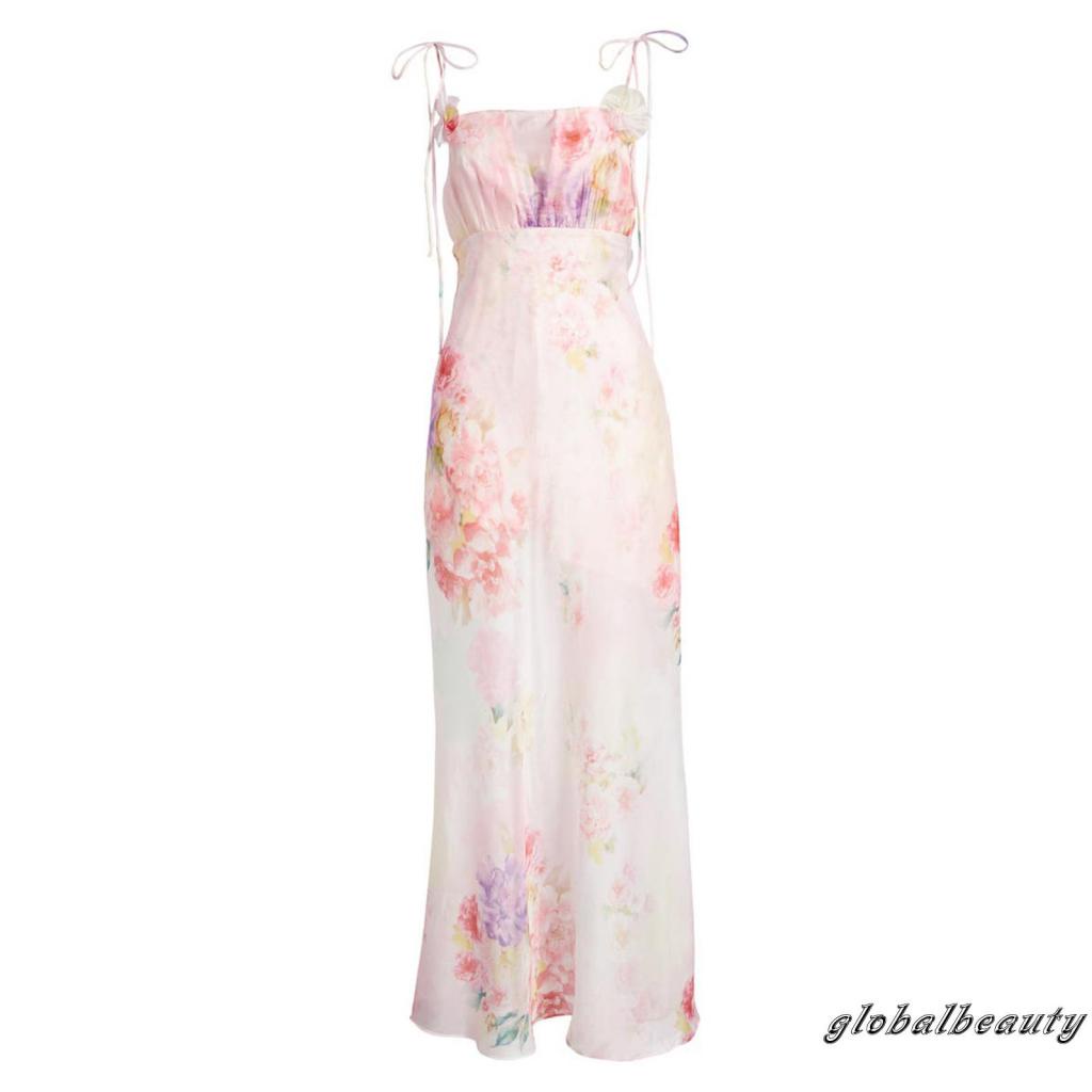 Đầm Hai Dây Dáng Dài Hở Lưng Họa Tiết Hoa Thời Trang Mùa Hè Cho Nữ