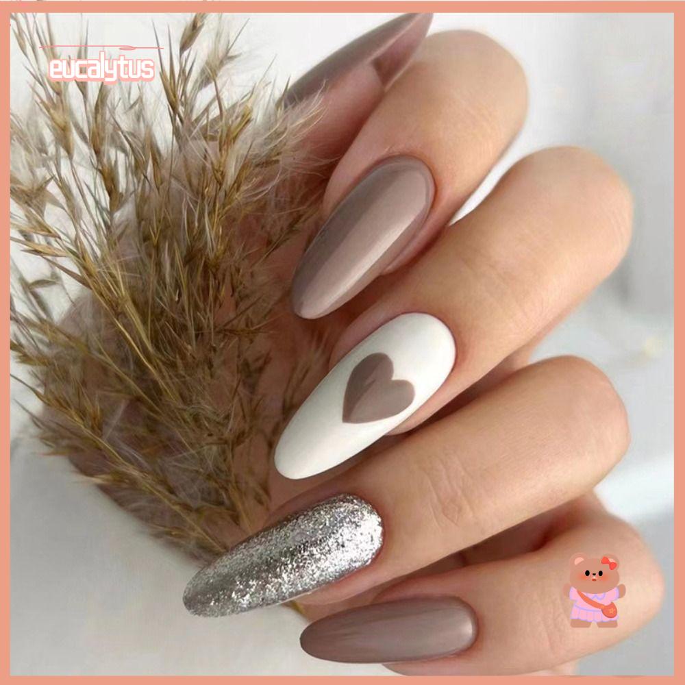 EUTUS Bộ 24 Móng Tay Giả Che Phủ Toàn Diện Màu Cà Phê