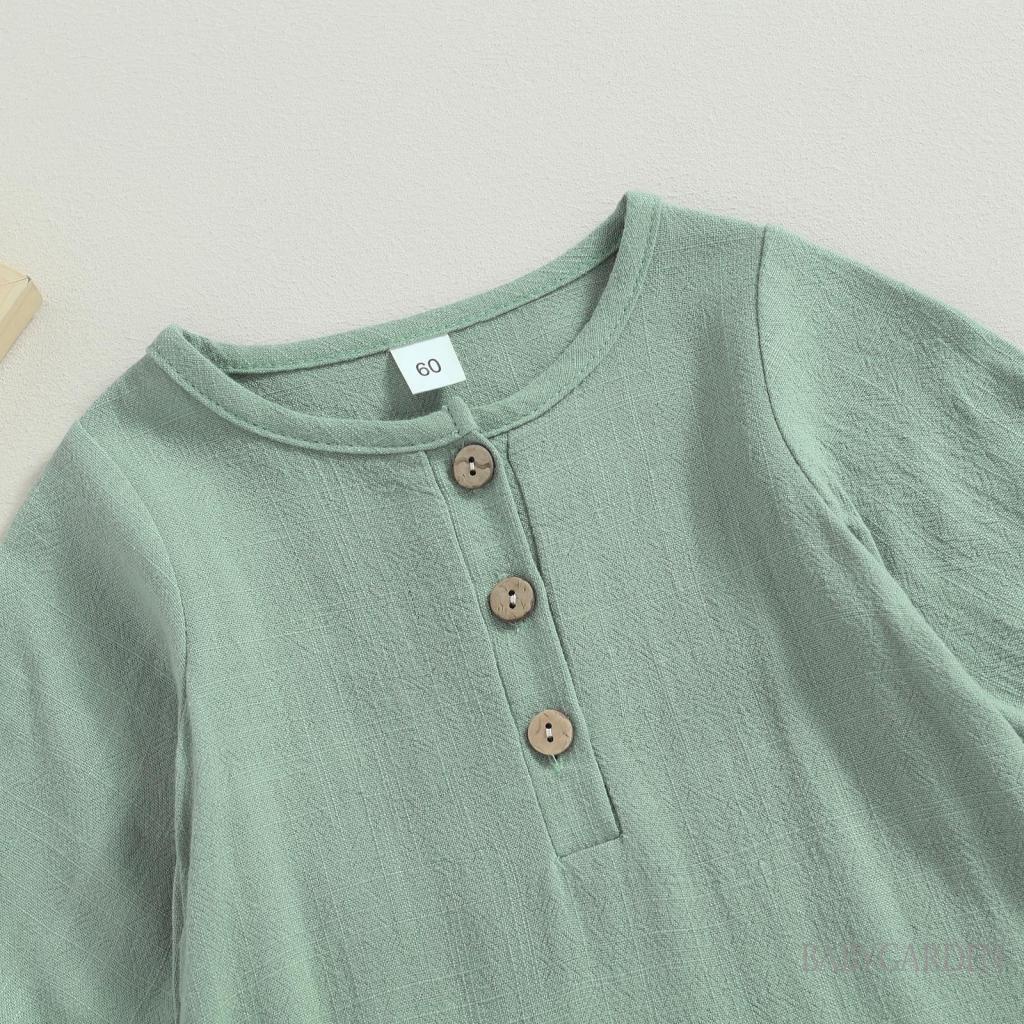 Áo Liền Quần Bằng Cotton Lanh Tay Dài Màu Sắc Dành Cho Trẻ Em 0-12 Tháng Tuổi