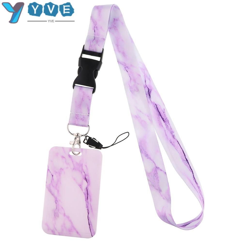 YVE Dây Đeo Thẻ ID / Huy Hiệu Màu Tím Vân Đá Cẩm Thạch Độc Đáo Tiện Dụng Cho Văn Phòng