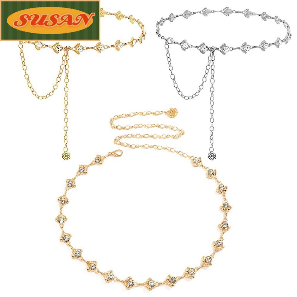 SUSANS Thắt Lưng Dây Xích Kim Loại Đính Pha Lê Thanh Lịch Cho Nữ