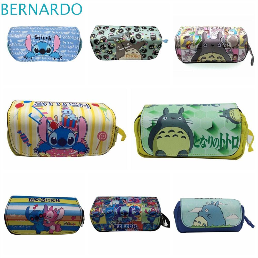 BERNARDO Bóp Viết Da PU Hai Lớp Có Khóa Kéo In Hình Totoro Stitch Dễ Thương