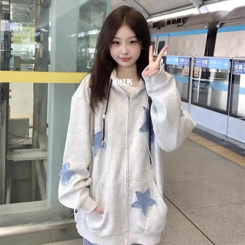 Áo Khoác Khóa Kéo Có Mũ Trùm Phong Cách Hàn Quốc Cổ Điển Mới Cho Nữ