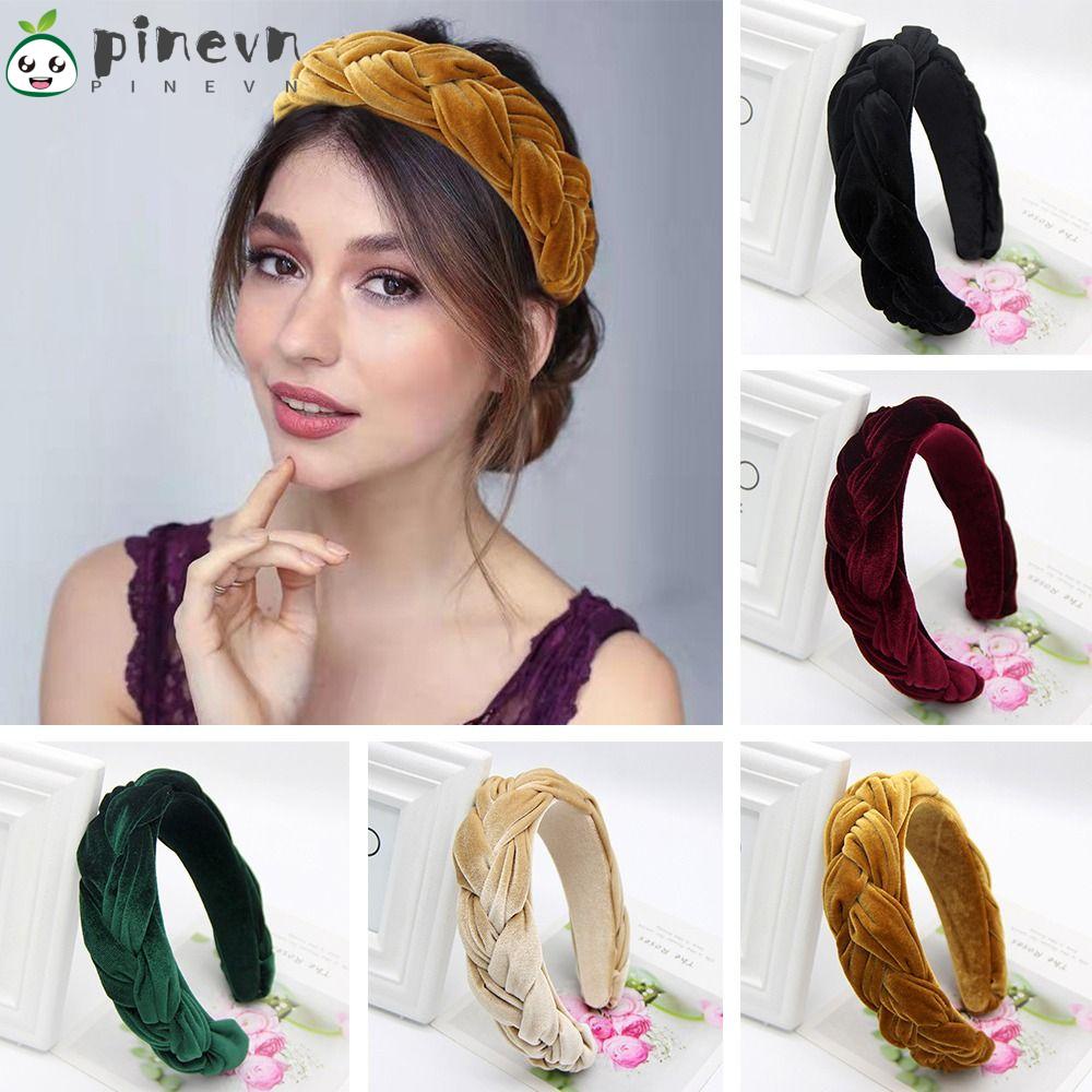 PINEVN Băng Đô Cài Tóc Bằng Nhung Màu Trơn Phong Cách Vintage Thời Trang