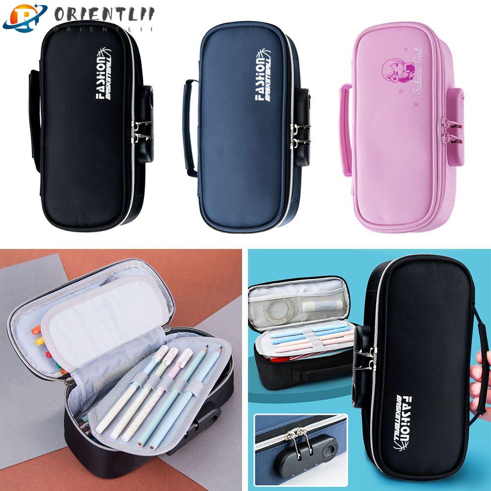 ORIENTLII Túi Đựng Bút Bằng Vải Canvas Ba Lớp Sức Chứa Lớn