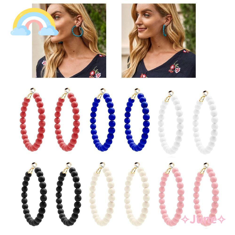 JUNE Bông Tai Xỏ Hạt Acrylic Handmade Phong Cách Bohemian Mới Cho Nữ