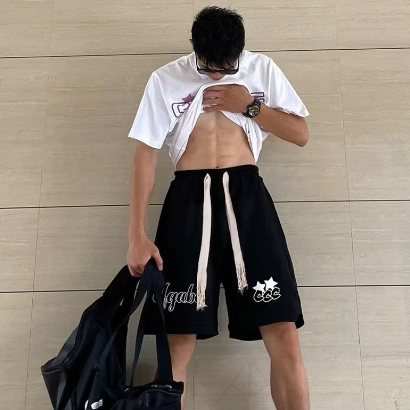 Quần Short Thể Thao Bóng Rổ Dáng Rộng Phối Dây Rút Màu Đen In Họa Tiết Chaopai Phong Cách hip hop Đường Phố Mỹ Unisex M-5XL