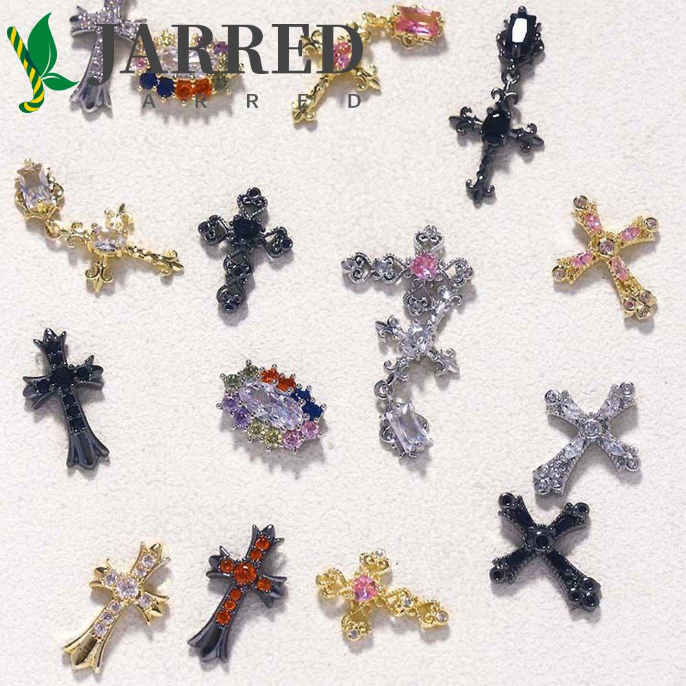 JARRED Phụ Kiện Trang Trí Móng Tay Hình Thánh Giá 3D Màu Đen / Bạc Thời Trang