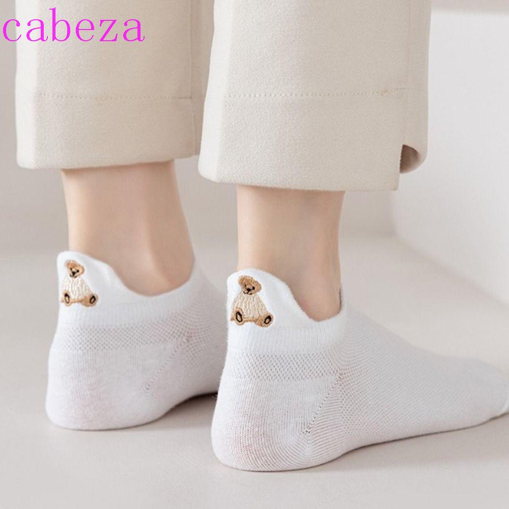 CABEZA Vớ Cotton Cổ Thấp Chống Trượt Thấm Hút Mồ Hôi Thoáng Khí In Họa Tiết Thỏ Màu Trắng Thời Trang Cho Nữ