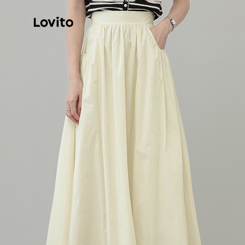 Lovito Chân váy xếp ly trơn có túi thông thường cho nữ L56ED087 (Quả mơ)