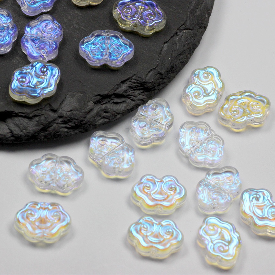 Set 50 Hạt Thủy Tinh 9x13mm Lỗ Thẳng Phối Tua Rua Trang Trí Kẹp Tóc DIY