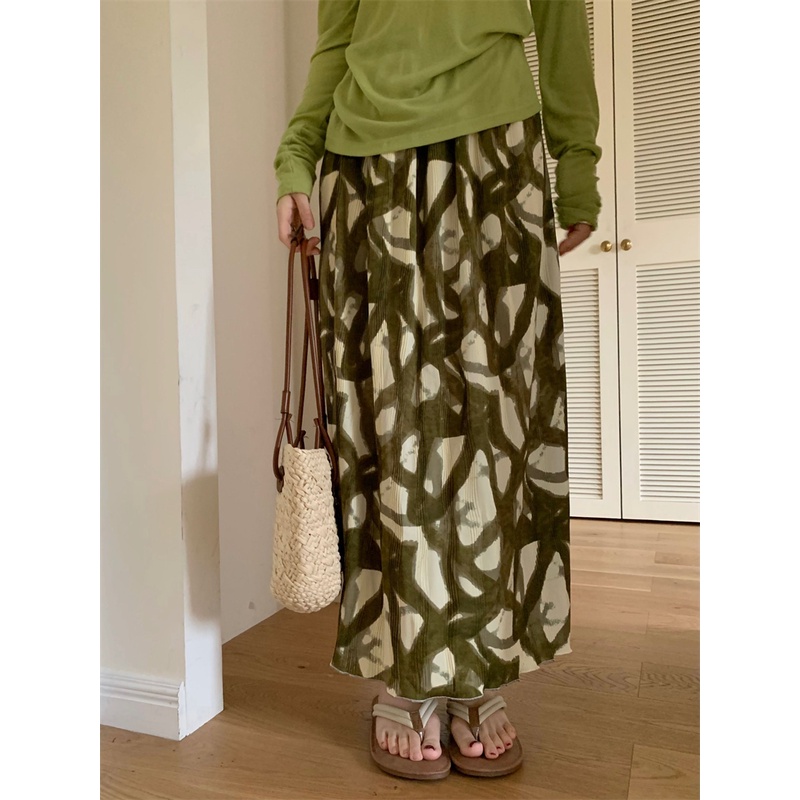 SUXI Chân Váy Dáng Rộng Họa Tiết Màu Nhuộm Phong Cách Vintage Thời Trang Mùa Hè