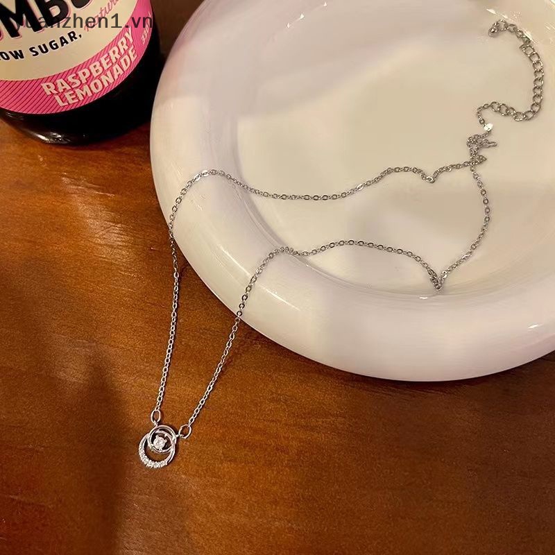 Vòng cổ Bạc Mặt Tròn Đính Đá Zircon Đơn Giản Thời Trang Cho Nữ