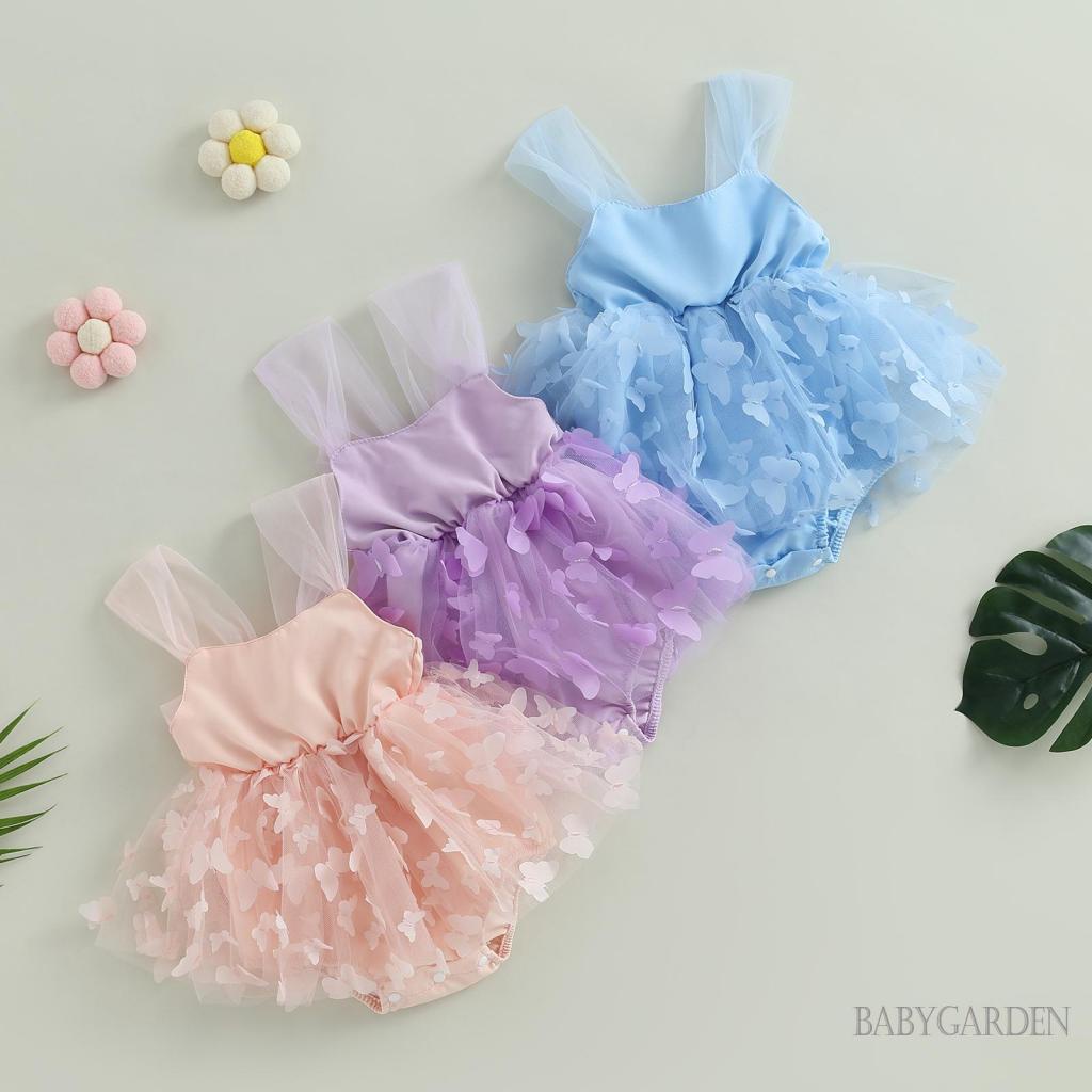 Bộ Áo Liền Quần Dạng Đầm Không Tay In Hình Bướm Dành Cho Bé Gái 0-18 Tháng Tuổi