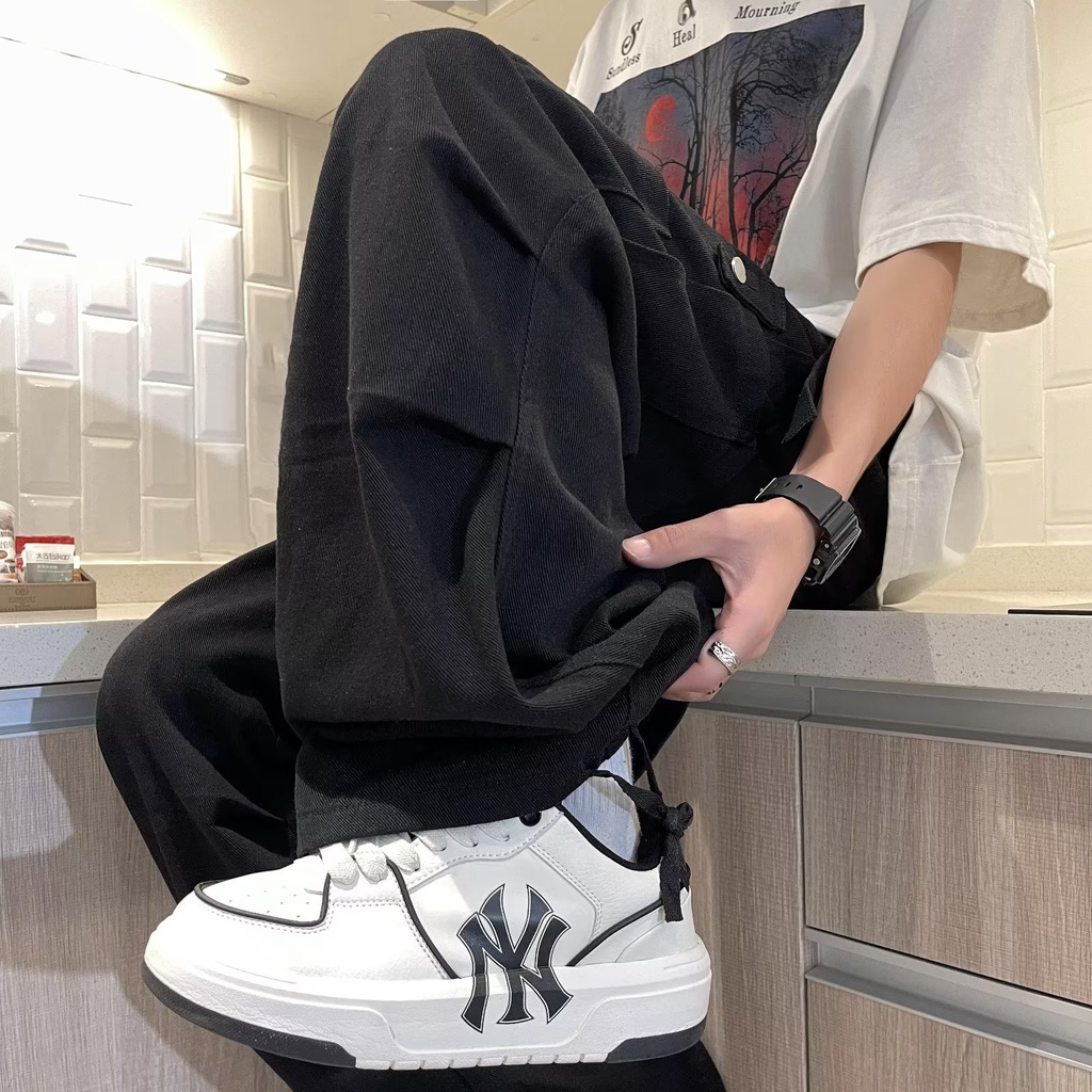 Quần Dài Ống Rộng Rút Dây Màu Xanh Dương Cổ Điển Hợp Thời Trang Cho Nam