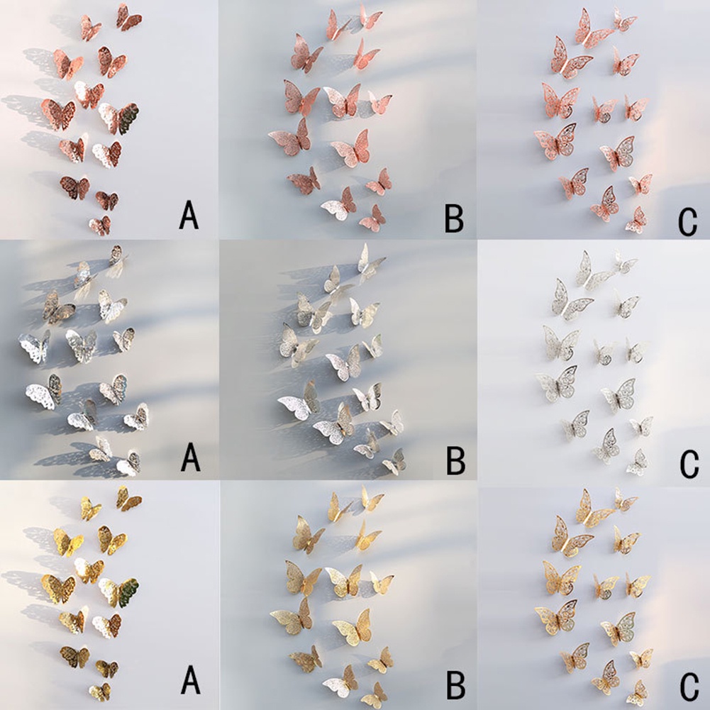 Set 12 Sticker Hình Bướm 3D Bằng Kim Loại Độc Đáo Dán Trang Trí Tủ Lạnh