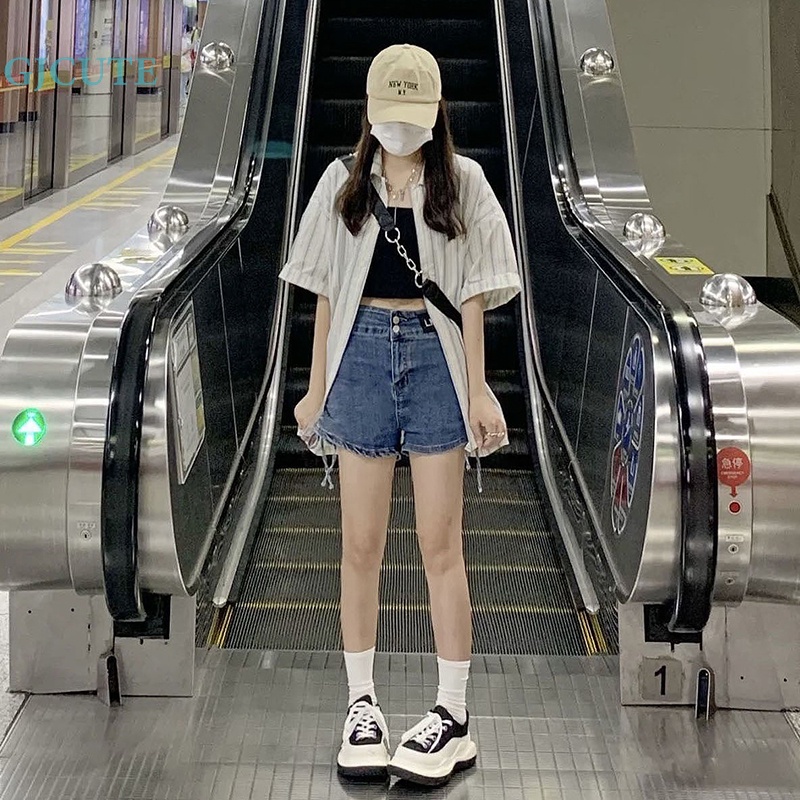 Áo Sơ Mi Mỏng Tay Ngắn Dáng Rộng Thoáng Khí In Họa Tiết Kẻ Sọc Kiểu Retro Xinh Xắn Cho Nữ