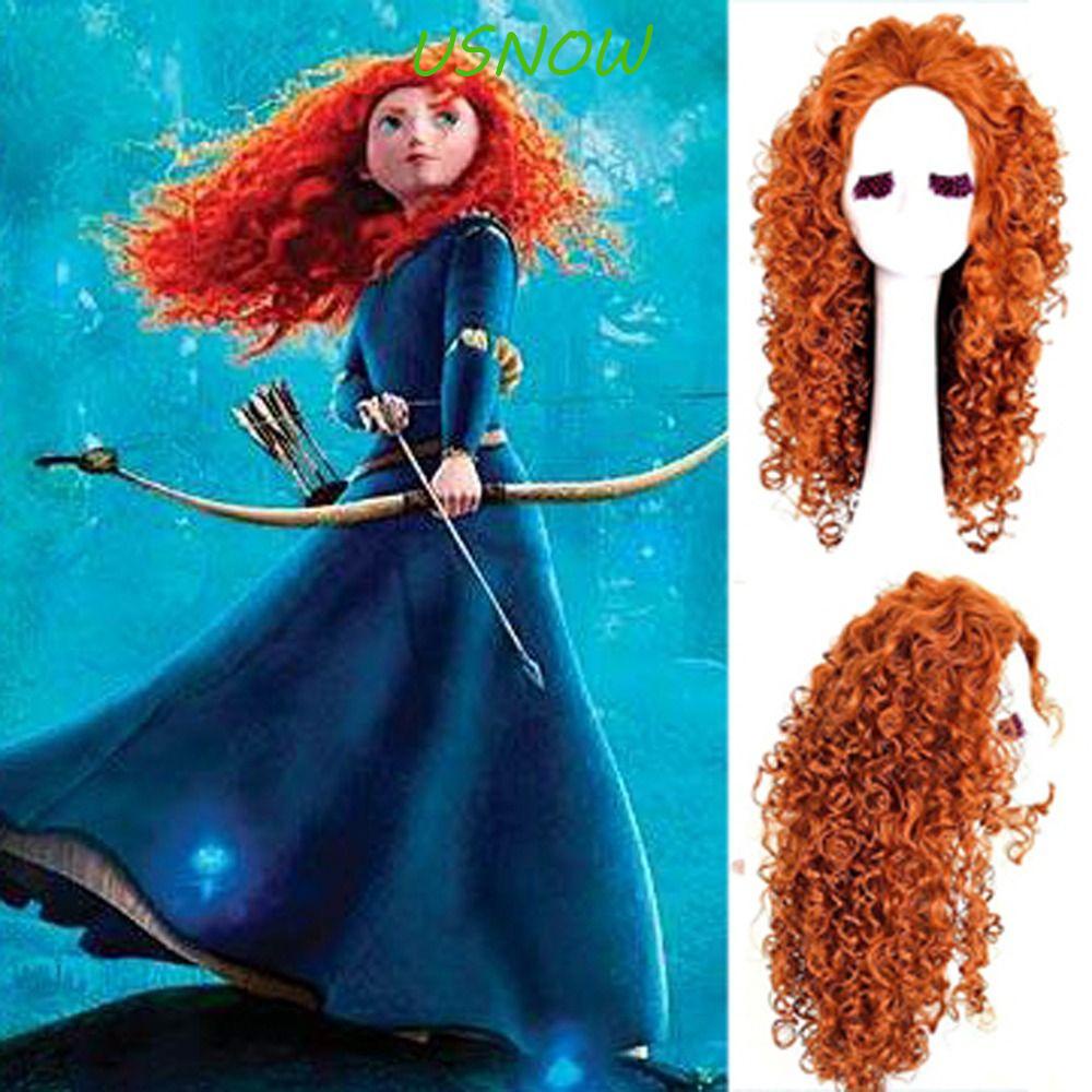 USNOW Tóc Giả Merida Sợi Mịn Thoáng Khí Chịu Nhiệt Độ Cao Màu Cam Dùng Hóa Trang Halloween