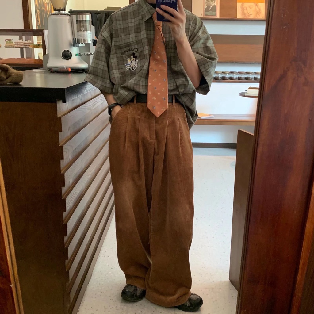 Áo Sơ Mi Tay Dài Dáng Rộng Họa Tiết Kẻ Sọc Màu Xanh Lá Phong Cách Hàn Quốc Thời Trang Mùa Hè Cho Nam