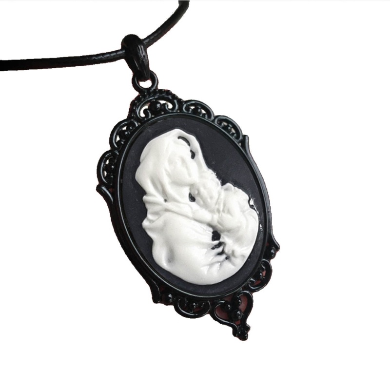 Vòng Cổ Choker Mặt Đầu Lâu Hoa Hồng Trắng Đen Phong Cách Gothic Cổ Điển