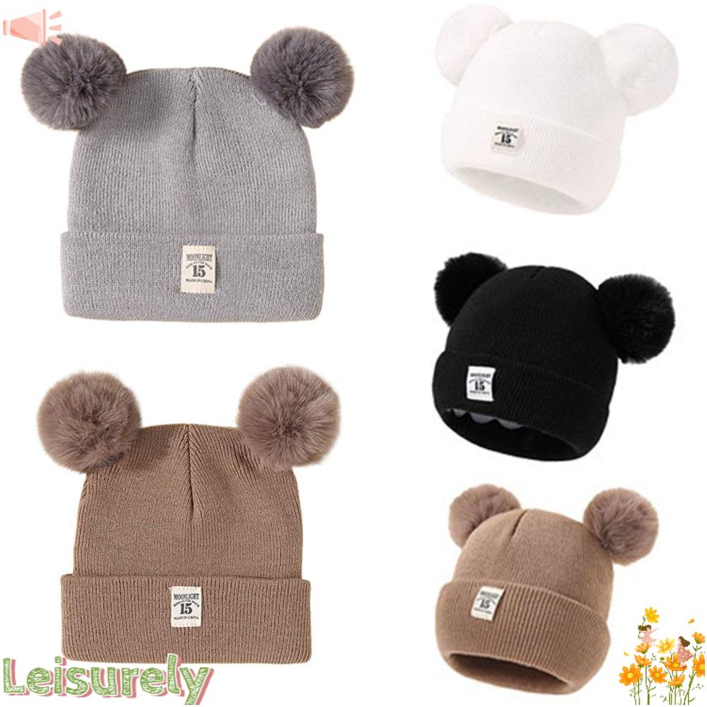 LEILY Mũ Len Trùm Đầu Đính Quả Bông Chống Gió Cho Bé