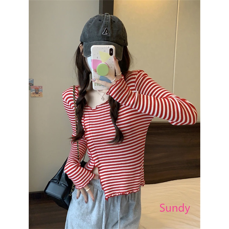 Áo Sweater Dệt Kim Tay Dài Dáng Rộng Kẻ Sọc Thời Trang Xuân Thu Dành Cho Nữ