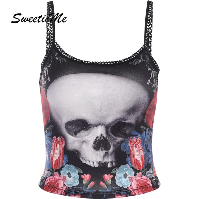 Áo Tank Top Ôm Dáng In Họa Tiết Đầu Lâu Thời Trang Đường Phố Gợi Cảm Hàng Mới 2023 Dành Cho Bạn Nữ