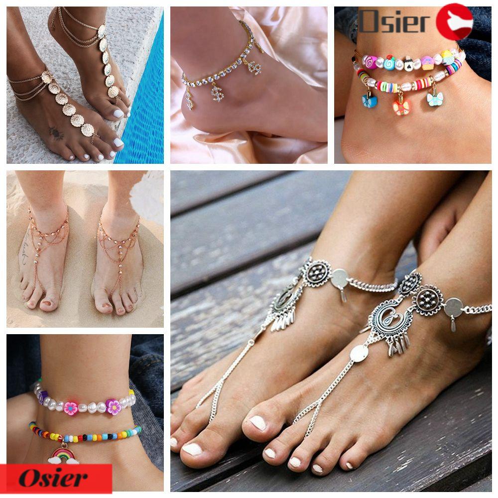 OSIER1 Lắc Chân Nhiều Lớp Đính Hạt Phong Cách Bohemian Cổ Điển Thời Trang Đi Biển Mùa Hè