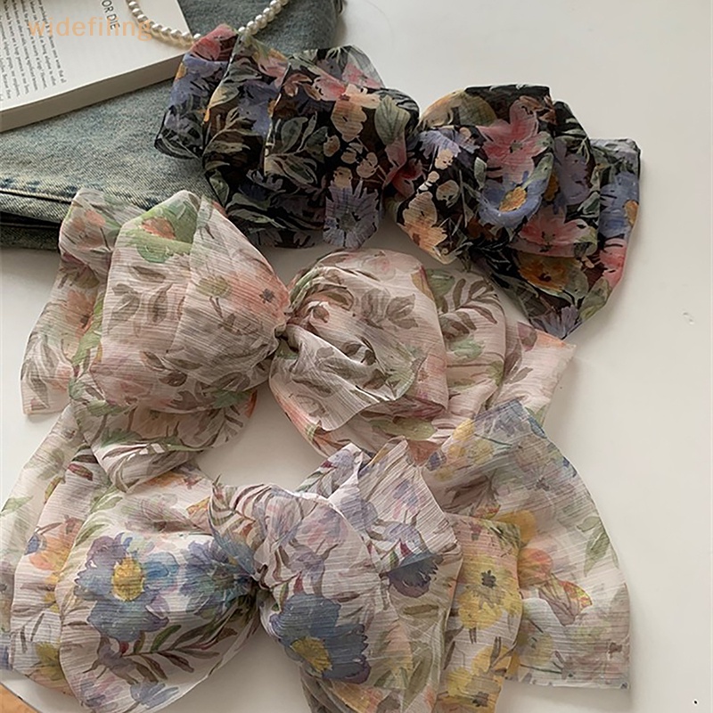 Kẹp Tóc Đính Nơ Vải Chiffon Cỡ Lớn In Họa Tiết Hoa Xinh Xắn Thời Trang Cho Nữ