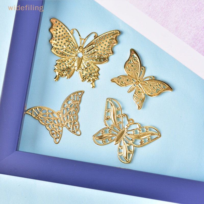 Set 50 Phụ Kiện Hình Bướm Rỗng Bằng Kim Loại Mạ Vàng Làm Trang Sức Thủ Công DIY